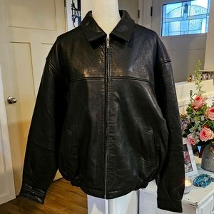 NWOT'S! BOSTON HARBOUR - Mens Black Leather Bomber Jacket - Size XL